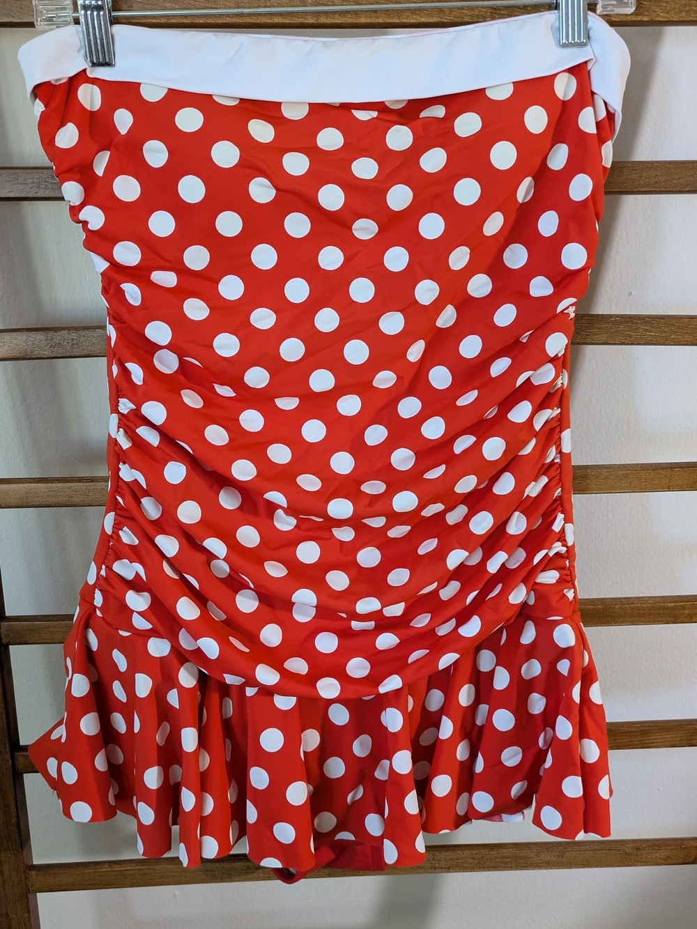 Chaps Orange and White Polka Dot Strapless Swimdress